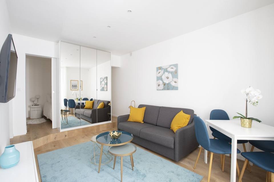 Modern and bright living room with design details