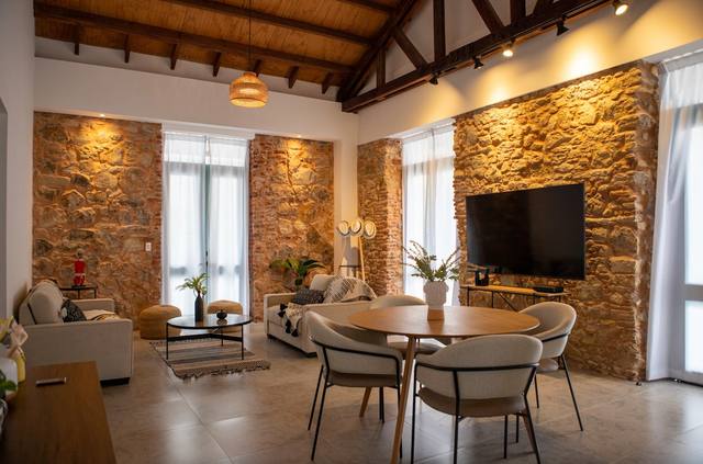 Living room with dining, sofa and TV
