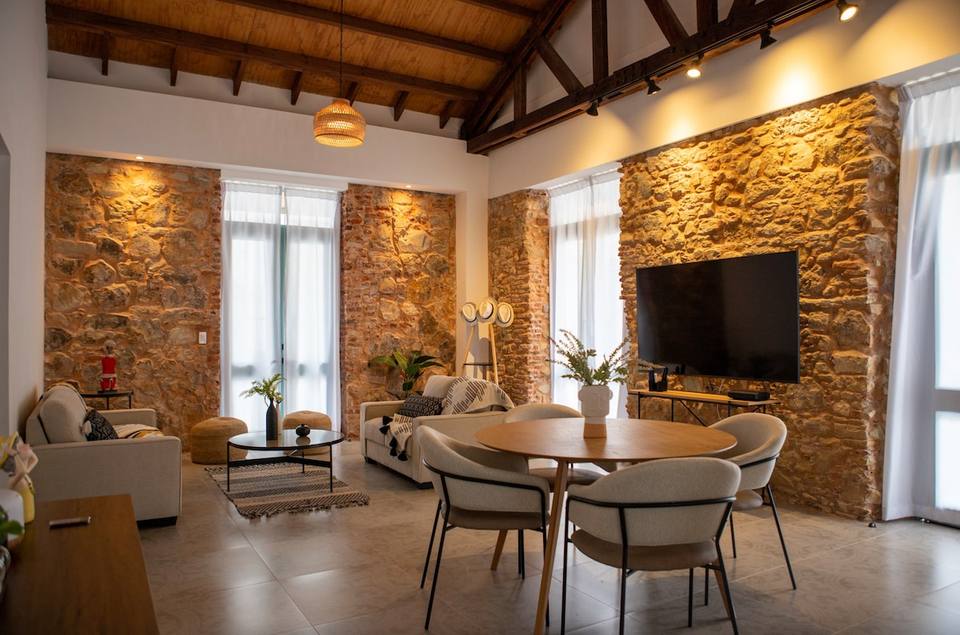 Living room with dining, sofa and TV
