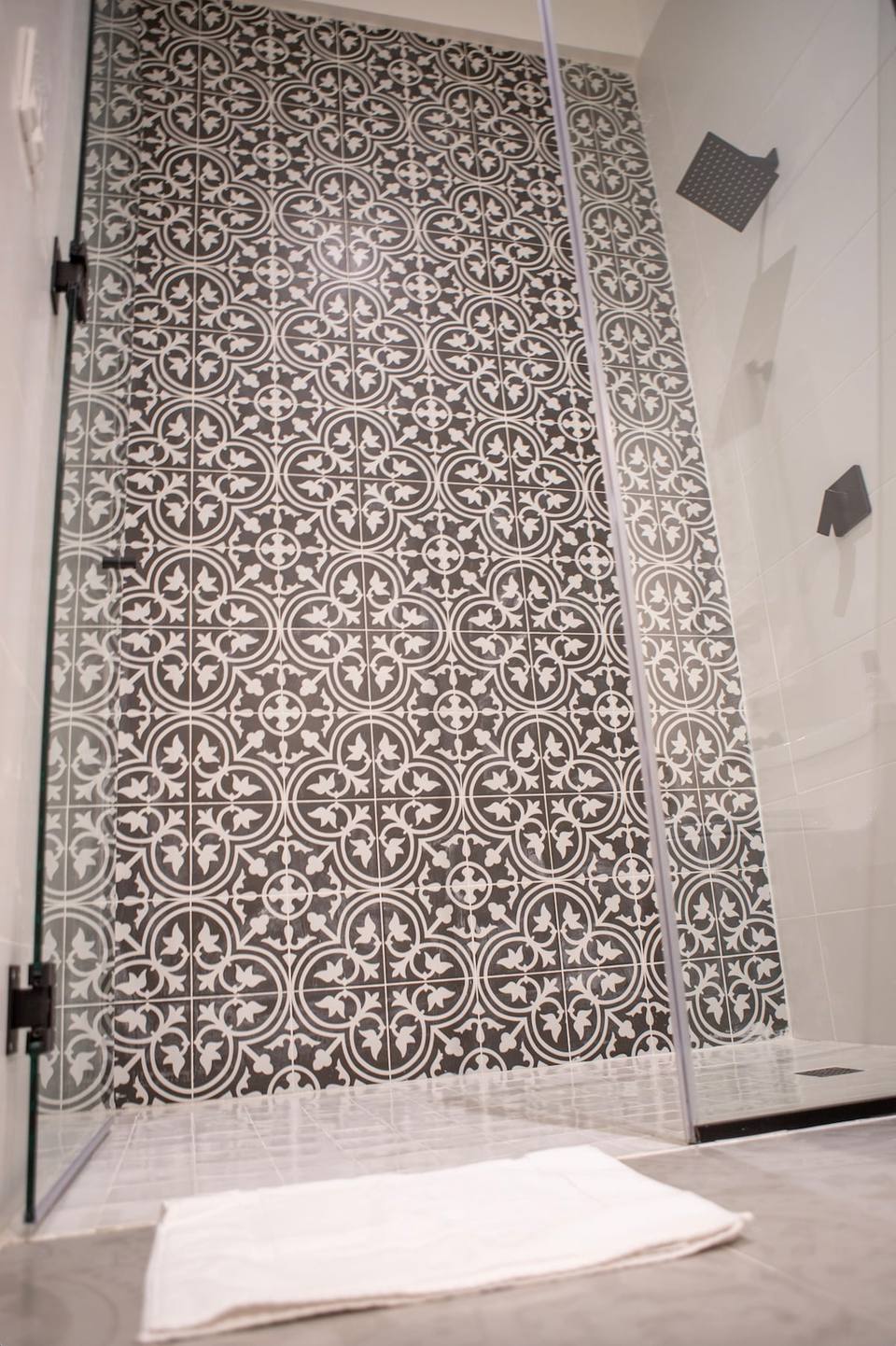 Shower with glass screen and tiles