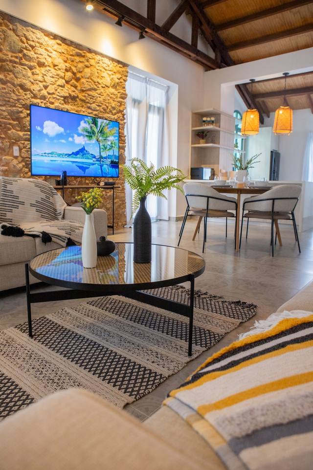 Living room, dining area, and kitchen