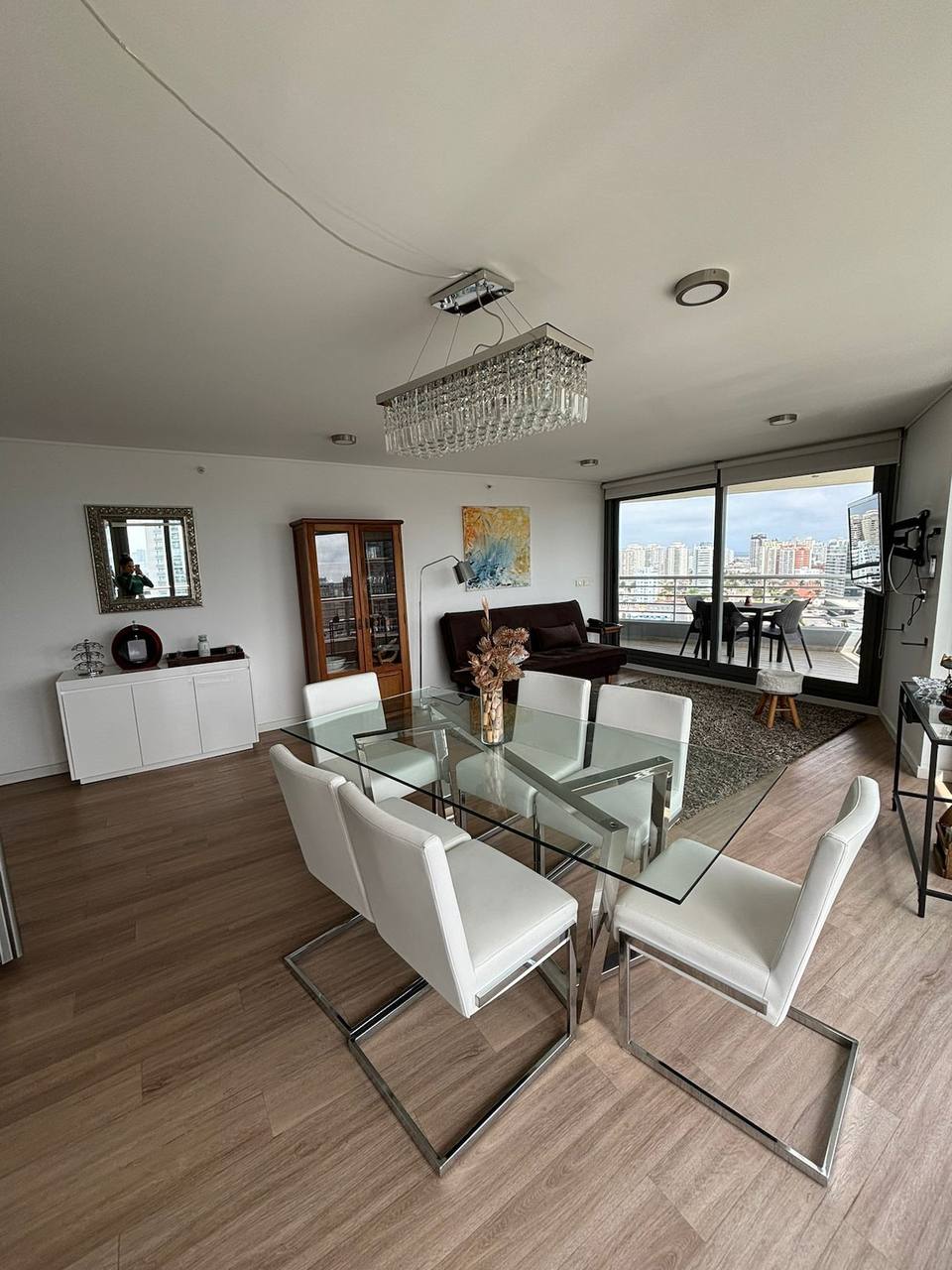 Glass table with six chairs