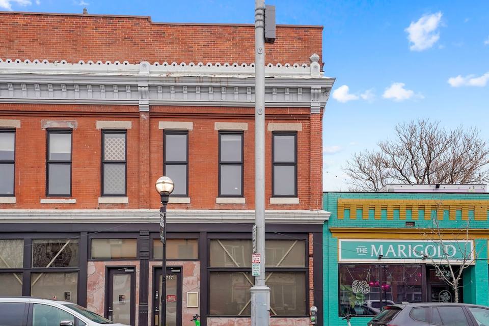 Facade of the historic building in Five Points