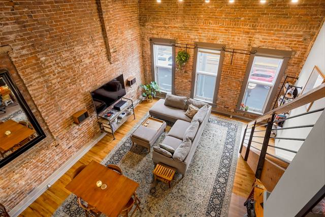 Integrated living area with high ceilings
