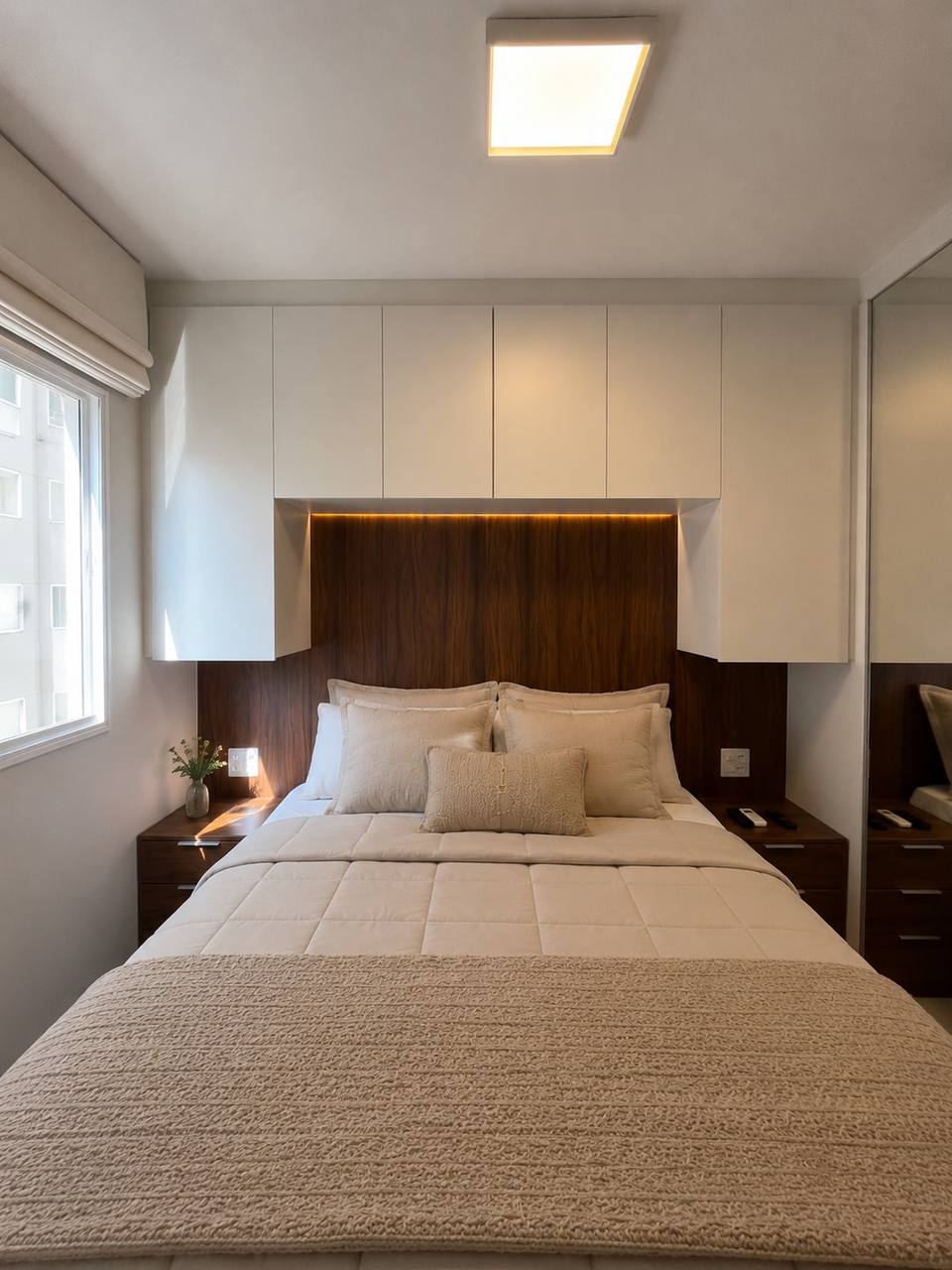 Quarto principal com cama queen e Smart TV