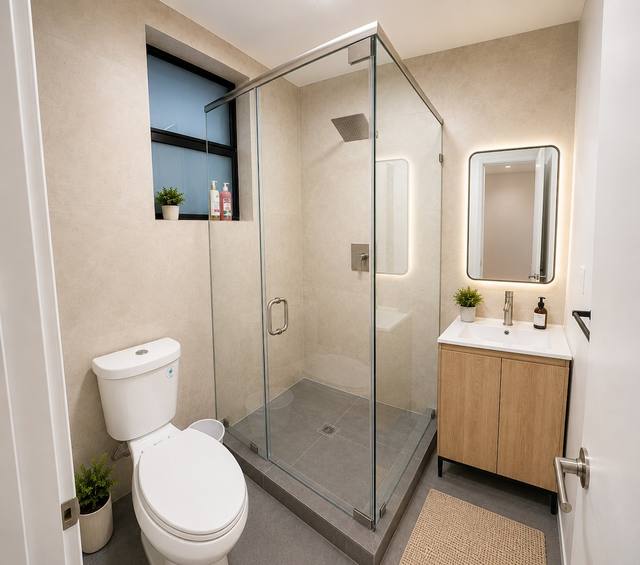 Área de estar com design moderno e TV